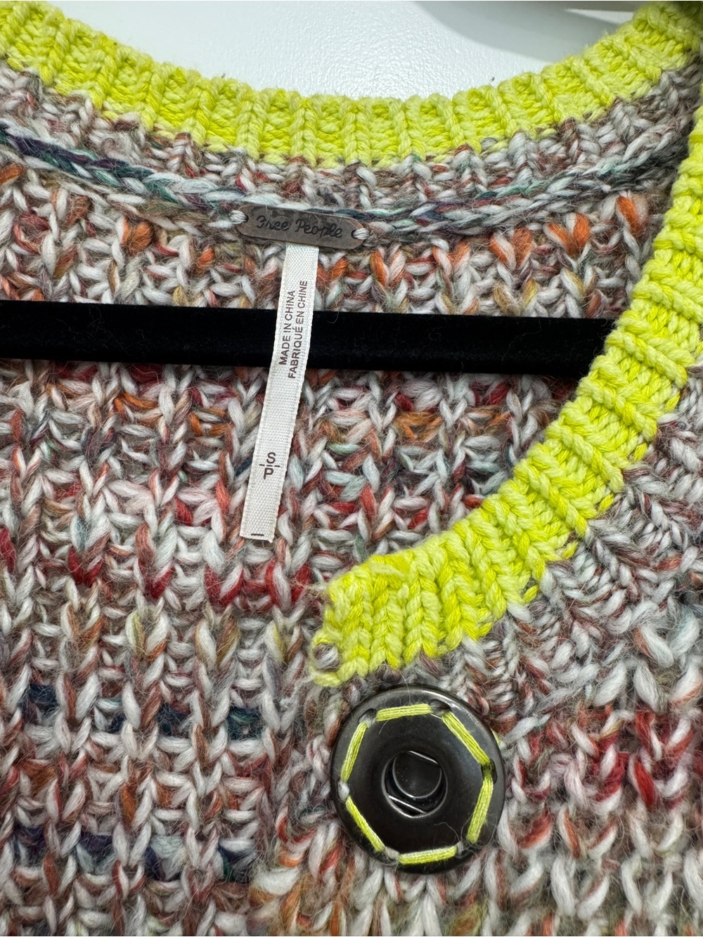 Free People Multicolor Knit Cardigan with Neon Yellow Trim - Picture 4 of 6